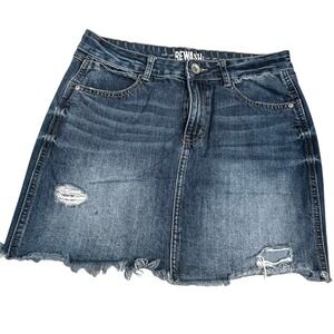 Rewash Distressed Denim Mini Skirt Women's Size 7/28 Raw Hem Vintage Wash